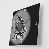 Horloge Carrée Dragon à tatouage (Angle)