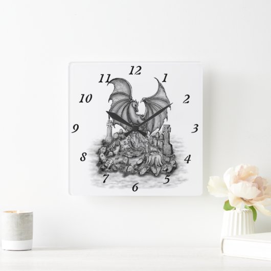 Horloge Carrée Dragon avec Zombie (Maison)