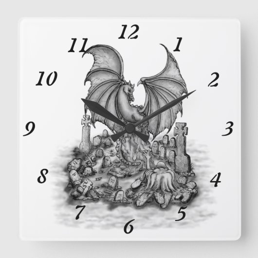 Horloge Carrée Dragon avec Zombie (Recto)
