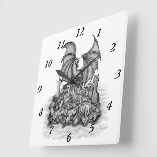 Horloge Carrée Dragon avec Zombie (Angle)