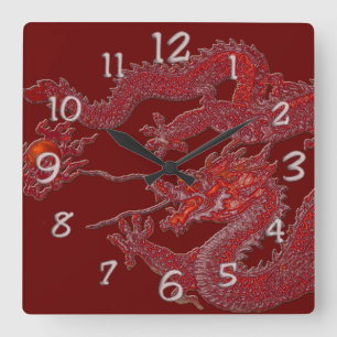 Horloge Carrée Dragon de cire rouge