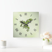 Horloge Carrée Dragon de combat vert (Maison)