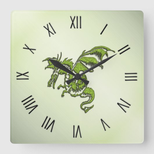 Horloge Carrée Dragon de combat vert (Recto)