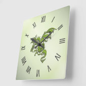 Horloge Carrée Dragon de combat vert (Angle)