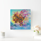 Horloge Carrée DRAGON DE MER ET VAGUES BLEUES Imaginaire (Maison)