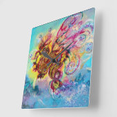 Horloge Carrée DRAGON DE MER ET VAGUES BLEUES Imaginaire (Angle)