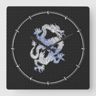 Horloge Carrée Dragon de style Chrome dans Peau Snake noir Imprim