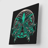 Horloge Carrée Dragon Koi Fish (Angle)