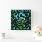 Horloge Carrée Dragon métallique vert (Maison)