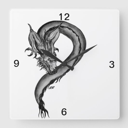 Horloge Carrée Dragon noir et blanc (Recto)