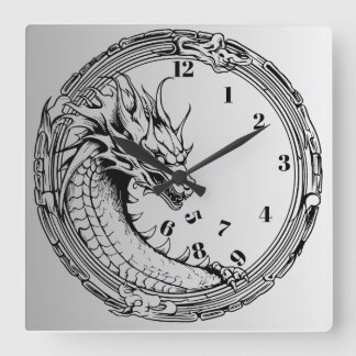 Horloge Carrée Dragon noir Manger l'horloge murale