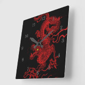 Horloge Carrée Dragon rouge (Angle)