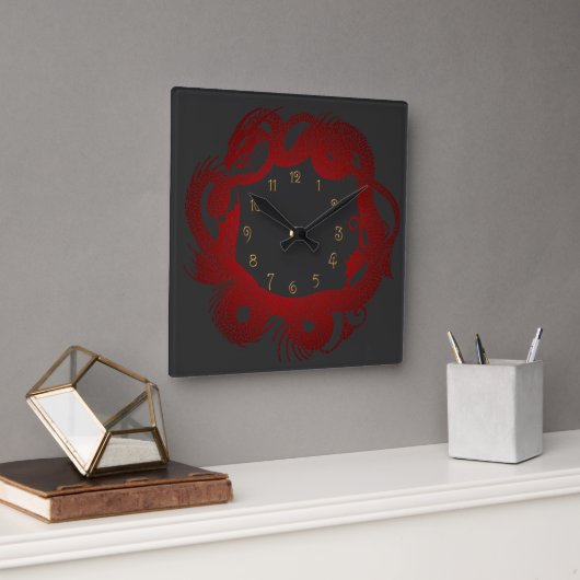 Horloge Carrée Dragon Rouge (Bureau)