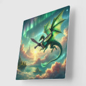 Horloge Carrée Dragon vert (Angle)