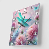 Horloge Carrée Dragonfly Dreams : Floral, Ethereal, Pastel (Angle)