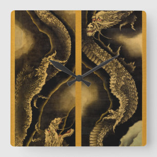 Horloge Carrée Dragons descendant et ascendant par Hokusai