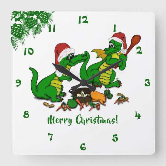 Horloge Carrée Dragons - Joyeux Noël ! - aujourd'hui je vais cuis (Recto)