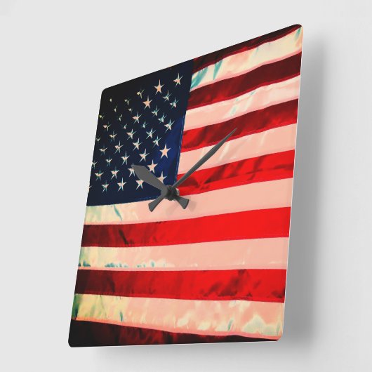 Horloge Carrée Drapeau américain (Angle)