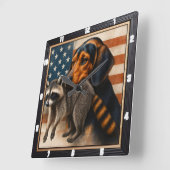 Horloge Carrée Drapeau américain beagle Raccoon (Angle)