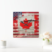 Horloge Carrée Drapeau américain canadien de la peinture | de (Maison)