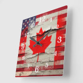 Horloge Carrée Drapeau américain canadien de la peinture | de (Angle)