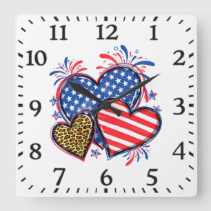 Horloge Carrée Drapeau Américain Cœur Léopard Sublimation-64210