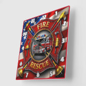 Horloge Carrée Drapeau américain de la Secourt de feu (Angle)