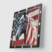 Horloge Carrée Drapeau américain du cheval patriotique (Angle)