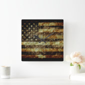 Horloge Carrée Drapeau américain Grunge (Maison)