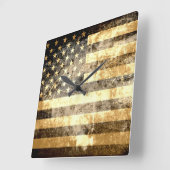 Horloge Carrée Drapeau américain Grunge 3 (Angle)