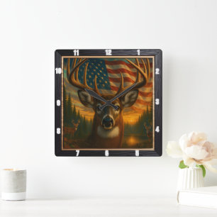 Horloge Carrée Drapeau américain Majestic Buck