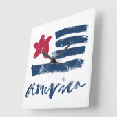 Horloge Carrée Drapeau américain Paintstrokes (Angle)