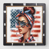 Horloge Carrée Drapeau américain patriotique (Recto)