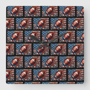 Horloge Carrée Drapeau américain patriotique et sports de footbal