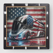 Horloge Carrée Drapeau américain patriotique futuriste (Recto)