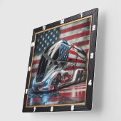 Horloge Carrée Drapeau américain patriotique futuriste (Angle)