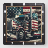 Horloge Carrée Drapeau américain semi-remorque patriotique (Recto)