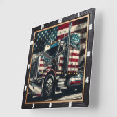 Horloge Carrée Drapeau américain semi-remorque patriotique (Angle)