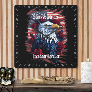 Horloge Carrée Drapeau américain Stars Stripes Freedom Forever Ea
