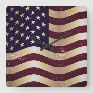 Horloge Carrée Drapeau américain vintage 2