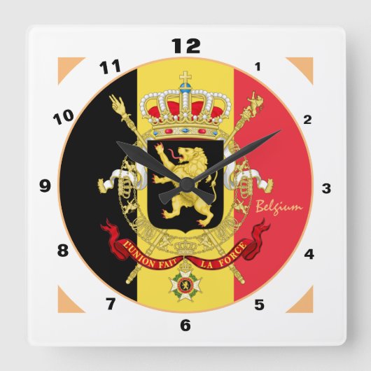 Horloge Carrée Drapeau belge, Emblem & mode tendance Belgique (Recto)