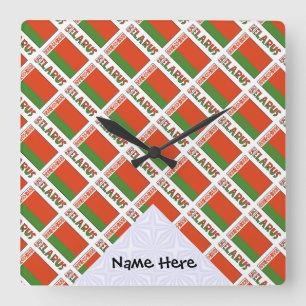 Horloge Carrée Drapeau Biélorusse Personnalisé en Carreaux