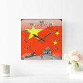 Horloge Carrée Drapeau brillant chinois (Maison)