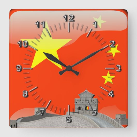 Horloge Carrée Drapeau brillant chinois (Recto)