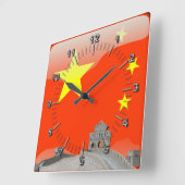 Horloge Carrée Drapeau brillant chinois (Angle)