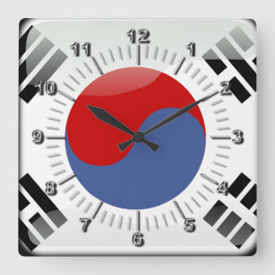 Horloge Carrée Drapeau brillant coréen