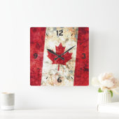 Horloge Carrée Drapeau canadien (Maison)