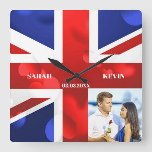 Horloge Carrée Drapeau d'Angleterre photo personnalisée