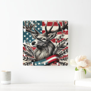 Horloge Carrée Drapeau de cerf majestueux mystique
