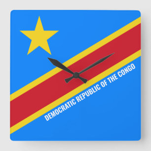 Horloge Carrée Drapeau de la République démocratique du Congo ébl